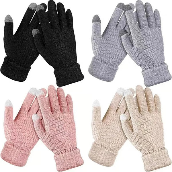 Touchscreen Winter Knitted Gloves – Warm, Thick, Unisex