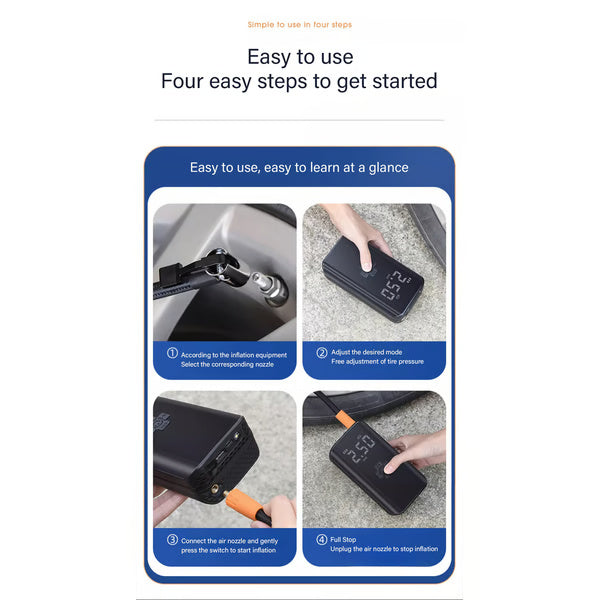 Portable Tire Inflator Fast Rechargeable Air Pump for Cars, Motorcycles & Bicycles