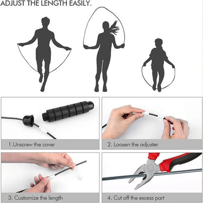 Ball Bearings Adjustable Tangle Free Speed Wire Jump Rope Workout & Slim Body Fitness Rope with Foam Handles